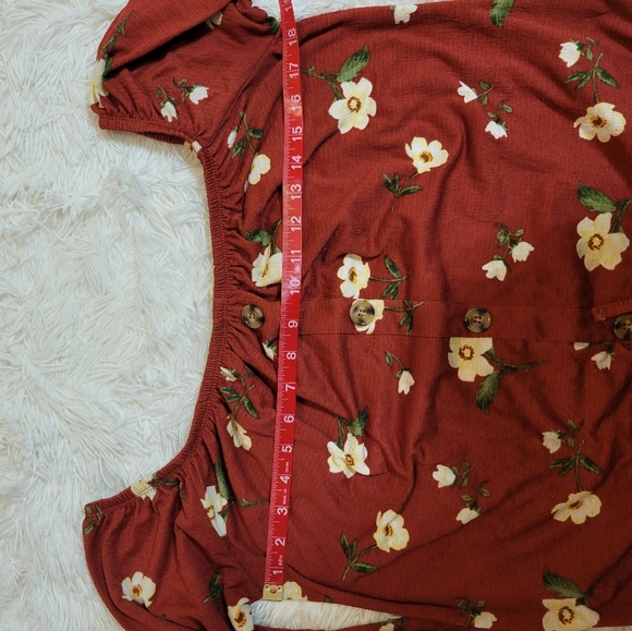 Wishful Park Women Floral Off Shoulder Red Long Sleeve Bardot top size Medium - Picture 5 of 6